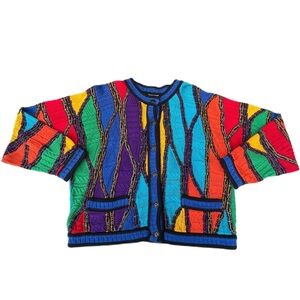 Rare Vintage 90s COOGI Australia Colorful Knit Cosby Button Up Cardigan Sweater